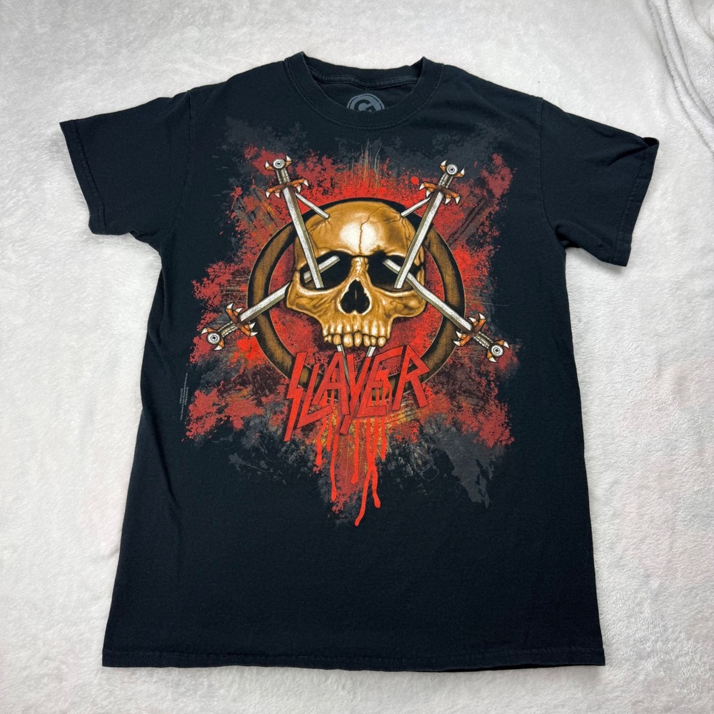 Slayer Skull Swords Graphic T-Shirt Black Mens Small Cotton Band Tee